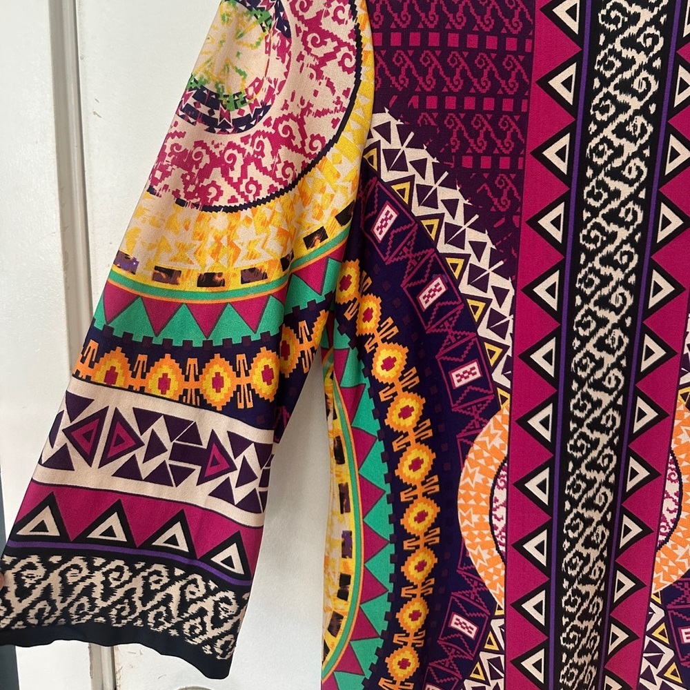ECI Vibrant Geometric Print Dress Long Sleeve Casual Chic Size 6 - Picture 3 of 7